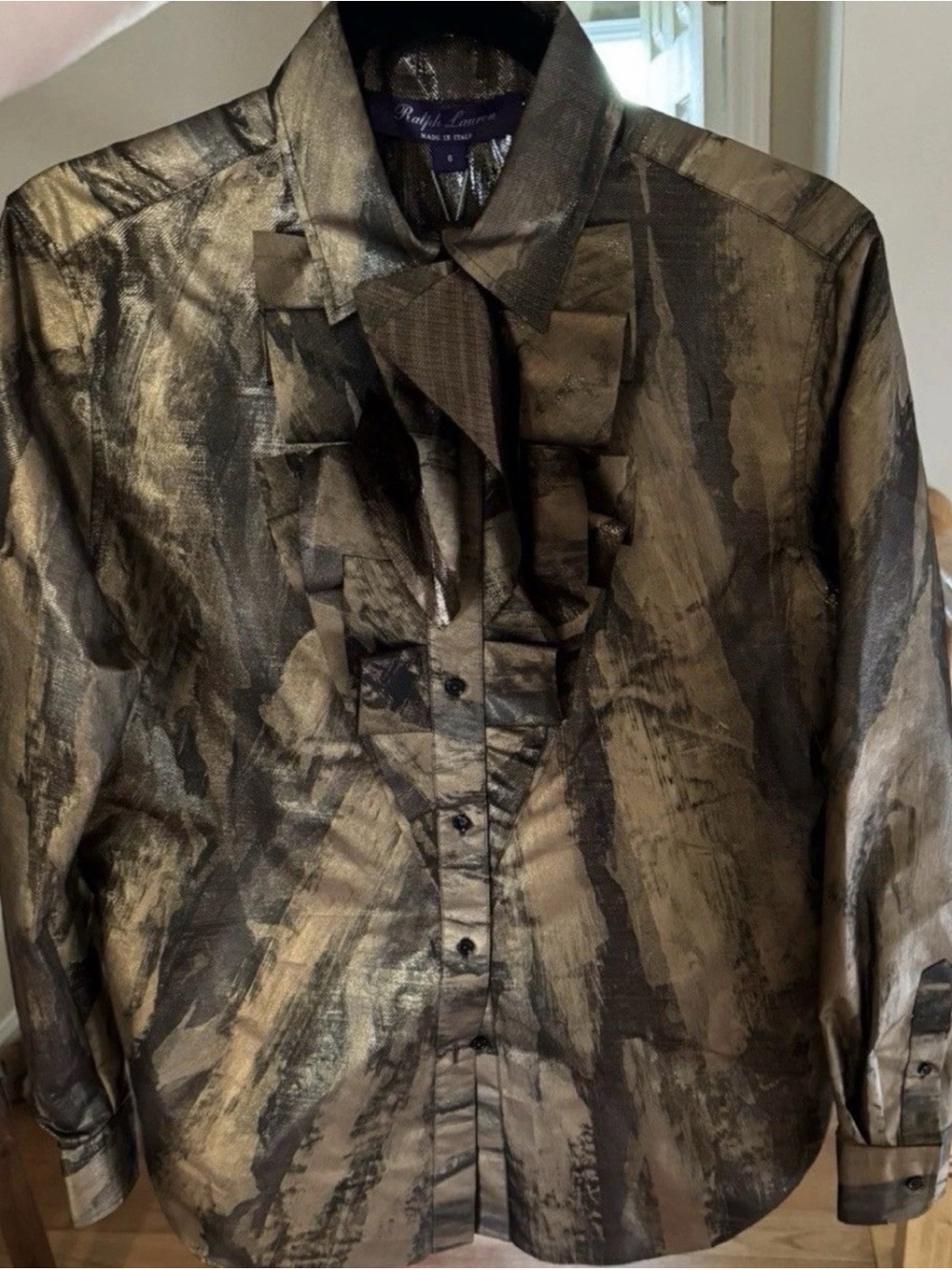 Ralph Lauren Metallic Brushstroke Shirt Jacket in Black & Gold